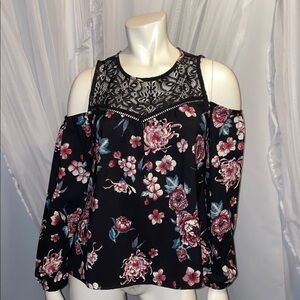 Rewind Black Floral Cold Shoulder Blouse